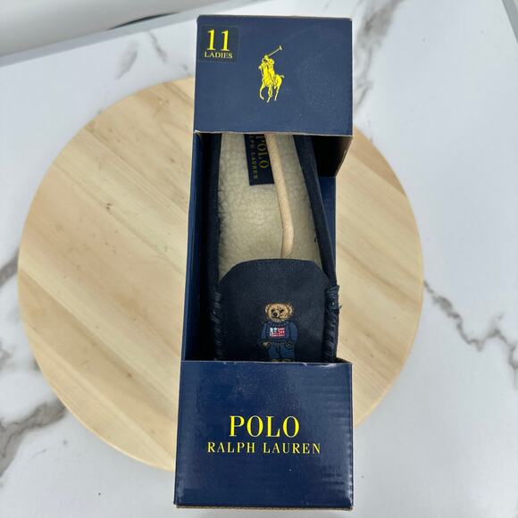 Polo Ralph Lauren Polo Bear American Navy Moccasin Slippers Size 11 Womens - Picture 1 of 6